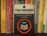 Con Rangers convention merit badge: Actually Bought a Comic. Con Rangers merit badge [embroidered patch with an open comic book and dollar bill, pictured in front of Pogo comic books.]